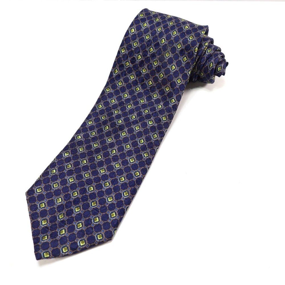 Ermenegildo Zegna Blue Navy Geometric 100% Silk Men's Dress Neck Tie